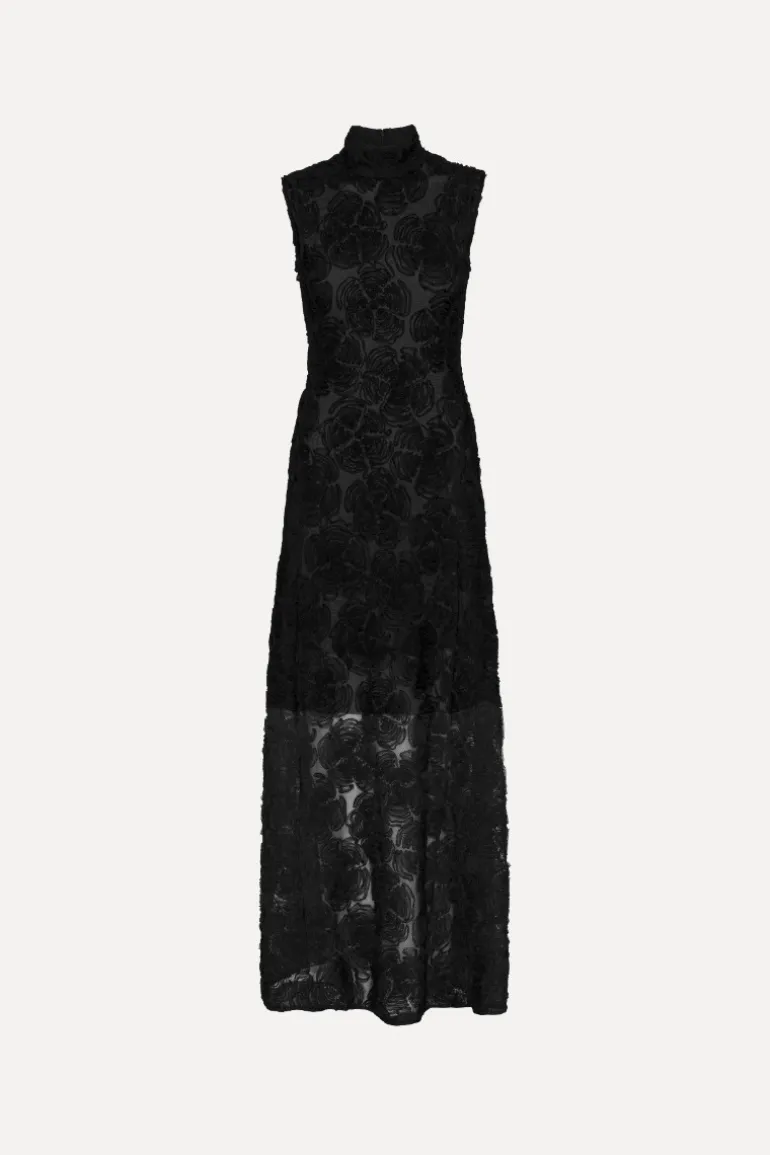 Flower Mesh Maxi Dress Black