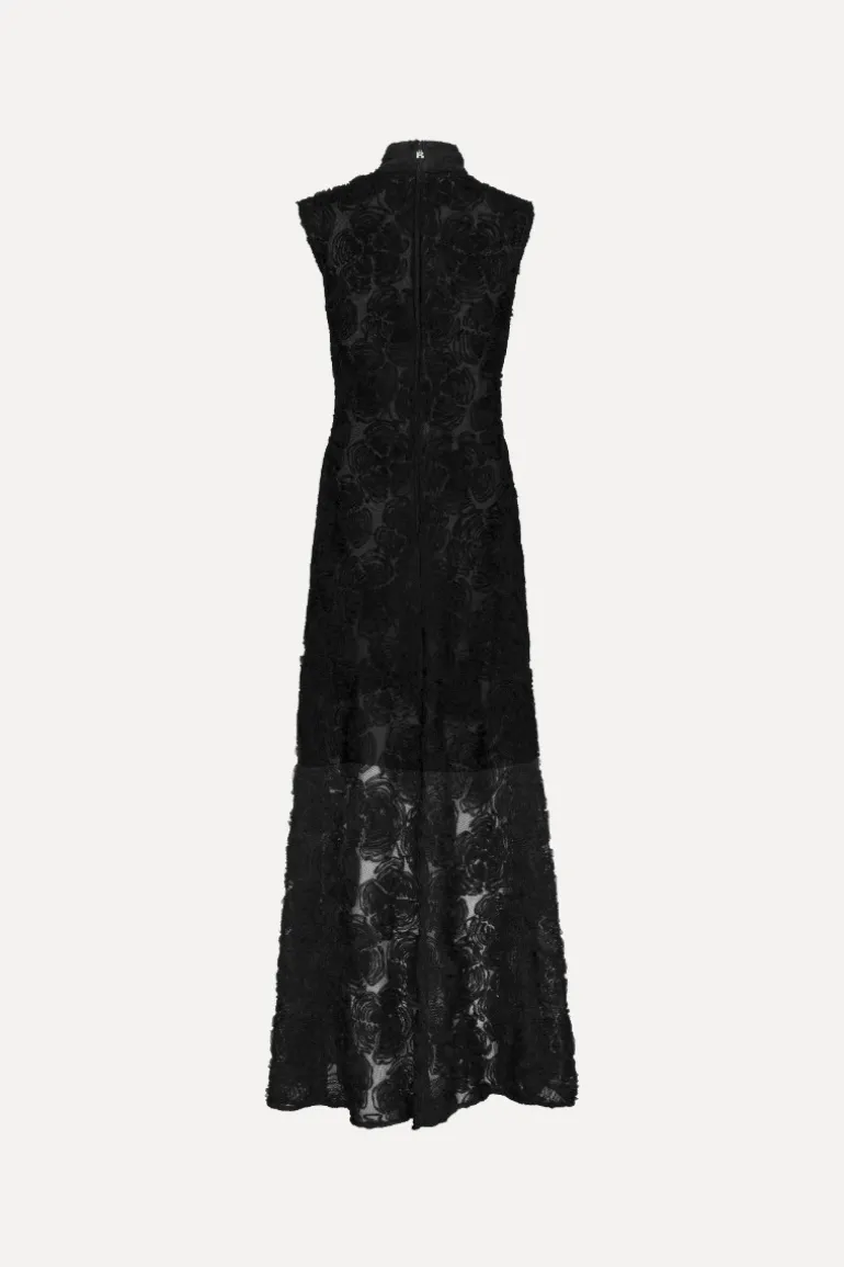 Flower Mesh Maxi Dress Black