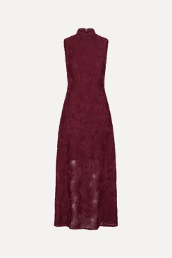 Flower Mesh Maxi Dress Burgundy