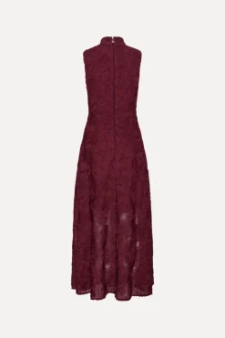 Flower Mesh Maxi Dress Burgundy