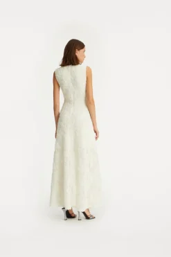 Flower Mesh Maxi Dress Creme White