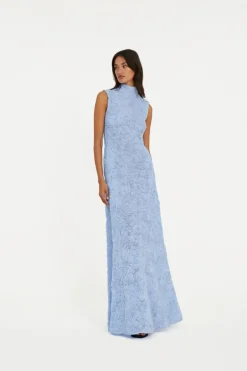 Flower Mesh Maxi Dress Light Blue