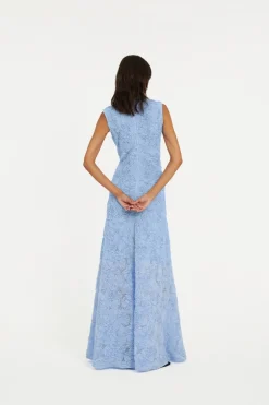 Flower Mesh Maxi Dress Light Blue