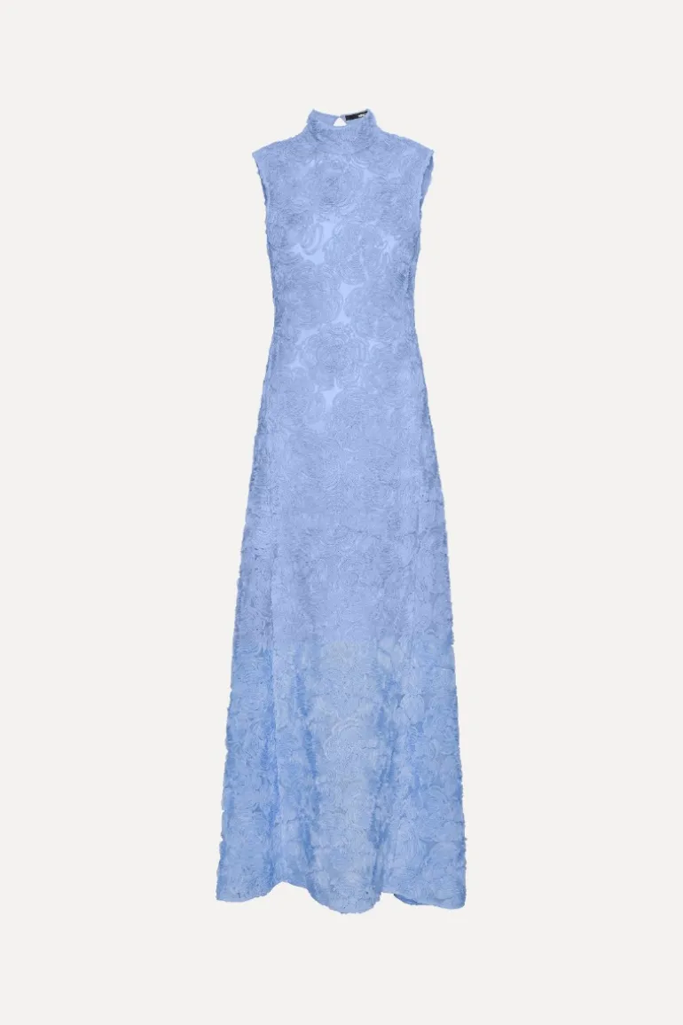 Flower Mesh Maxi Dress Light Blue