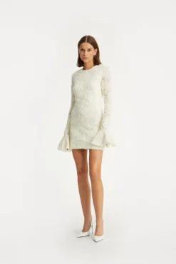 Flower Mesh Mini Dress Creme White