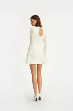Flower Mesh Mini Dress Creme White