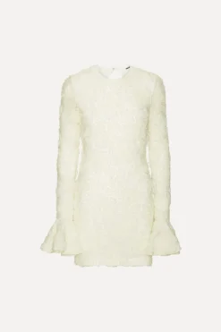 Flower Mesh Mini Dress Creme White