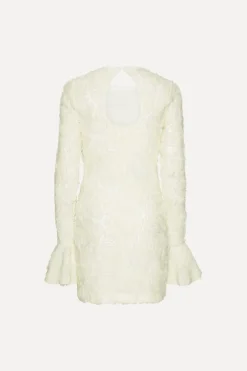 Flower Mesh Mini Dress Creme White