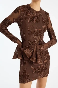 Flower Mesh Mini Dress Dark Brown