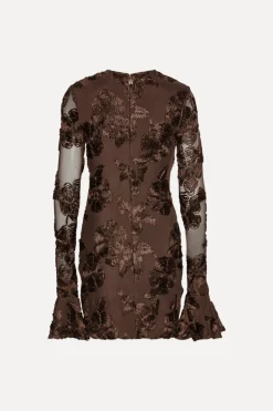 Flower Mesh Mini Dress Dark Brown