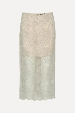Flower Mesh Pencil Skirt Light Grey