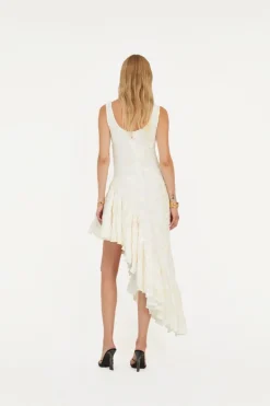 Flower Mesh Ruffle Dress White