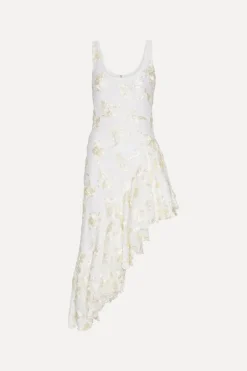 Flower Mesh Ruffle Dress White