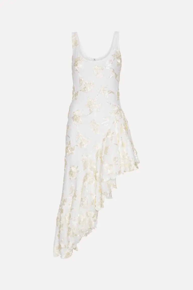 Flower Mesh Ruffle Dress White