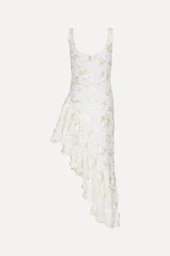 Flower Mesh Ruffle Dress White