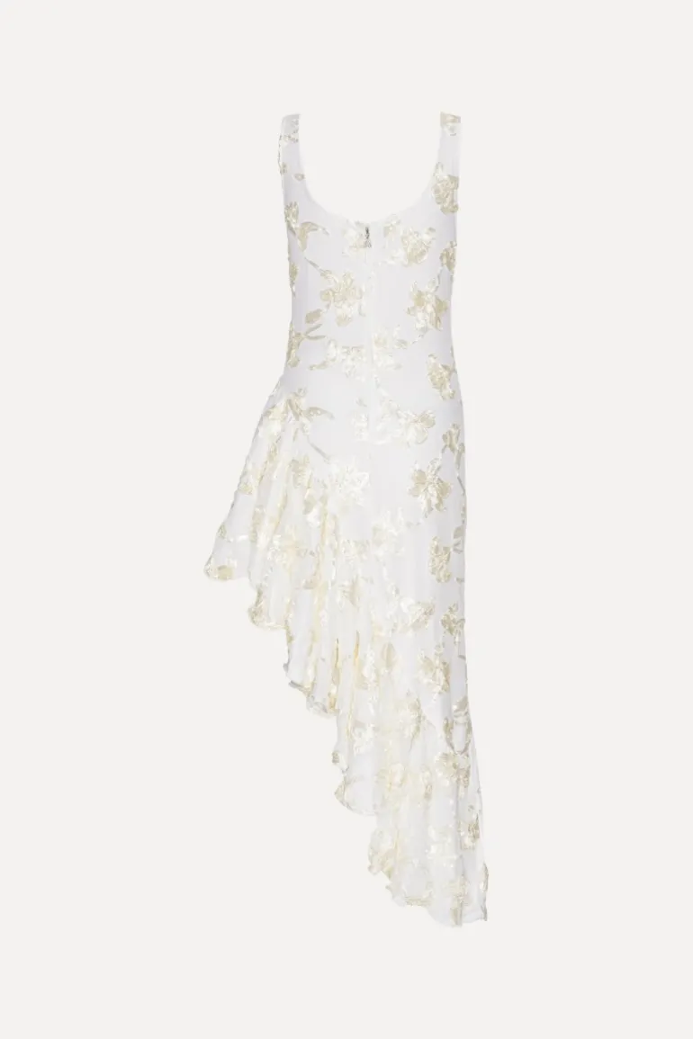 Flower Mesh Ruffle Dress White