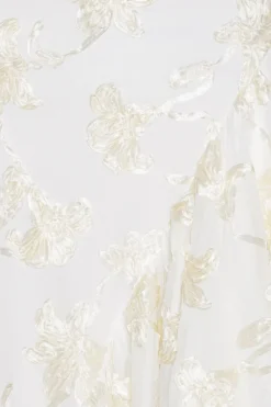 Flower Mesh Ruffle Dress White