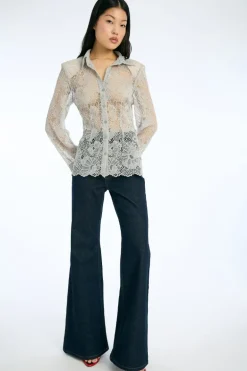 Flower Mesh Shirt Light Grey