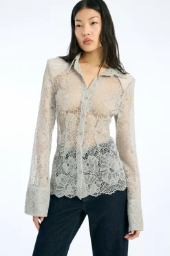 Flower Mesh Shirt Light Grey