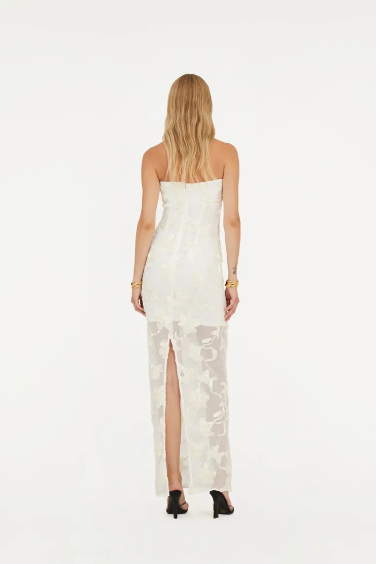 Flower Mesh Tube Dress White