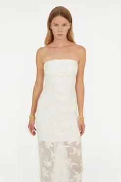 Flower Mesh Tube Dress White