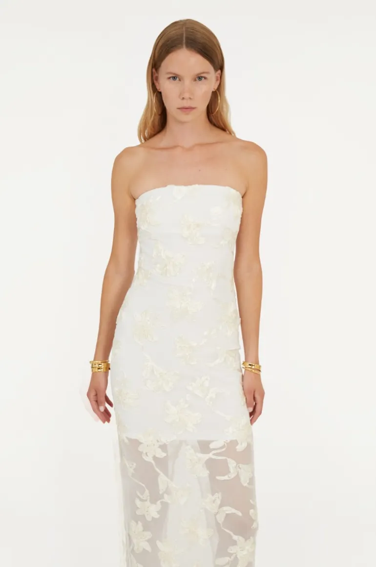 Flower Mesh Tube Dress White