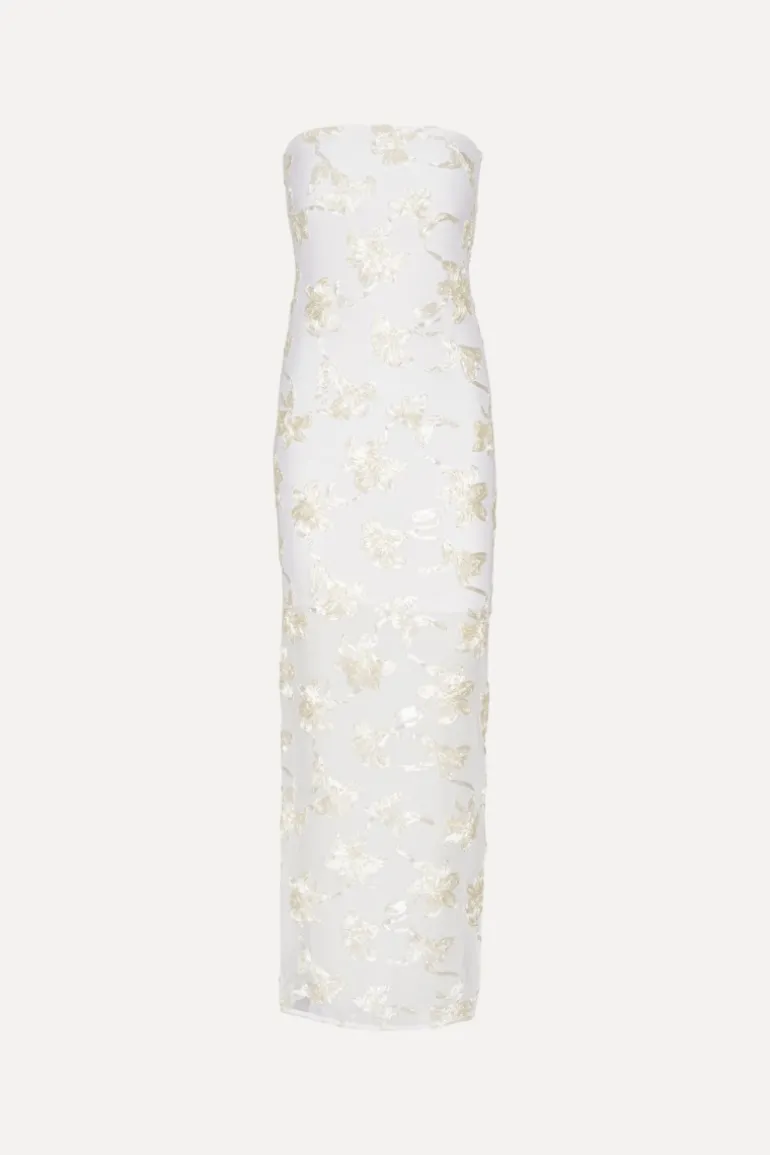 Flower Mesh Tube Dress White