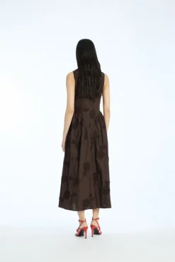 Flower Midi Dress Dark Brown