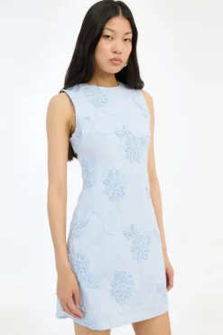 Flower Mini Flared Dress Light Bue