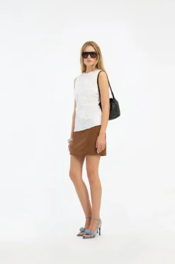 Flower Sleeveless Top Bright White
