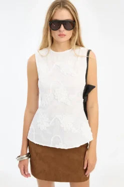 Flower Sleeveless Top Bright White