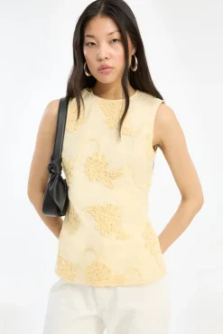 Flower Sleeveless Top Yellow