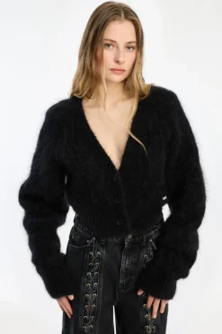 Fluffy Knit Cardigan Black