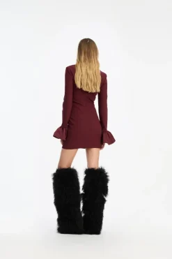 Frill Sleeved Mini Dress Burgundy