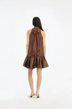 Gathered Mini Dress Dark Brown