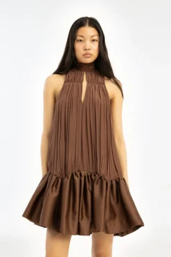 Gathered Mini Dress Dark Brown