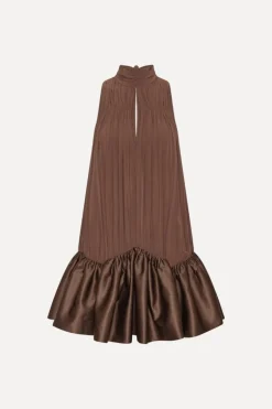 Gathered Mini Dress Dark Brown