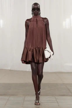 Gathered Mini Dress Dark Brown
