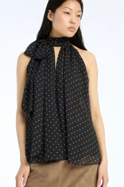 Halterneck Bow Top Black