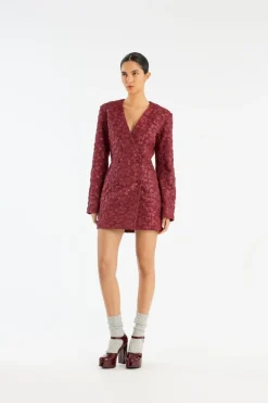 Jacquard Blazer Dress Burgundy