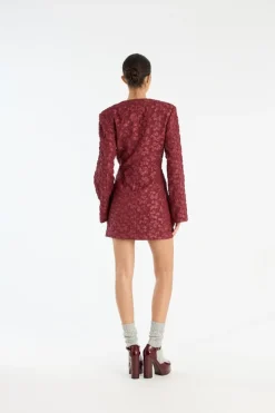 Jacquard Blazer Dress Burgundy