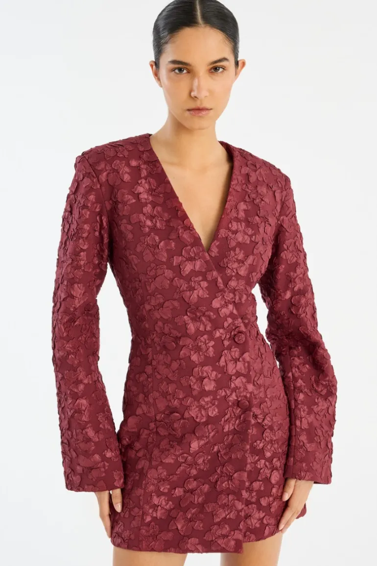 Jacquard Blazer Dress Burgundy