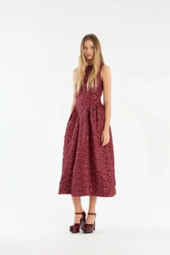 Jacquard Midi Dress Burgundy