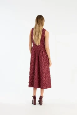 Jacquard Midi Dress Burgundy