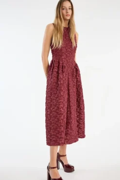 Jacquard Midi Dress Burgundy