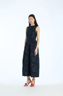 Jacquard Midi Dress Dark Blue