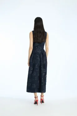 Jacquard Midi Dress Dark Blue