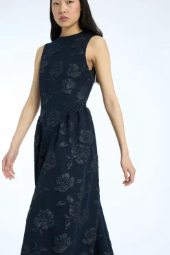 Jacquard Midi Dress Dark Blue