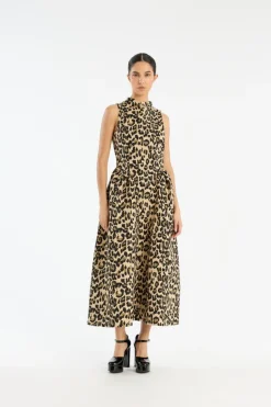 Jacquard Midi Dress Leopard Print