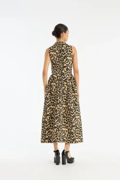Jacquard Midi Dress Leopard Print